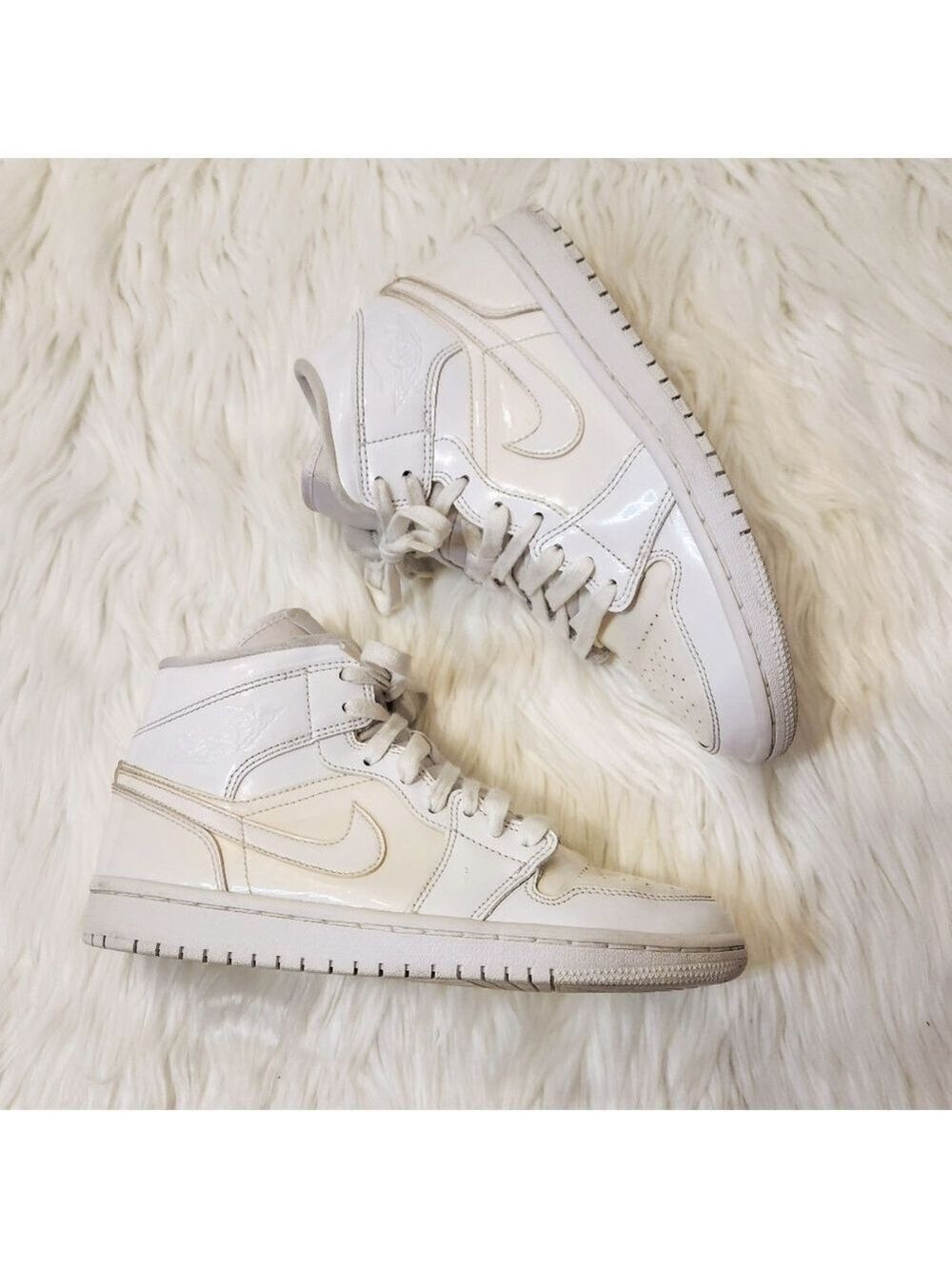 Nike Air Jordan 1 Patent Leather White Sneakers Size 7 - Picture 2 of 12